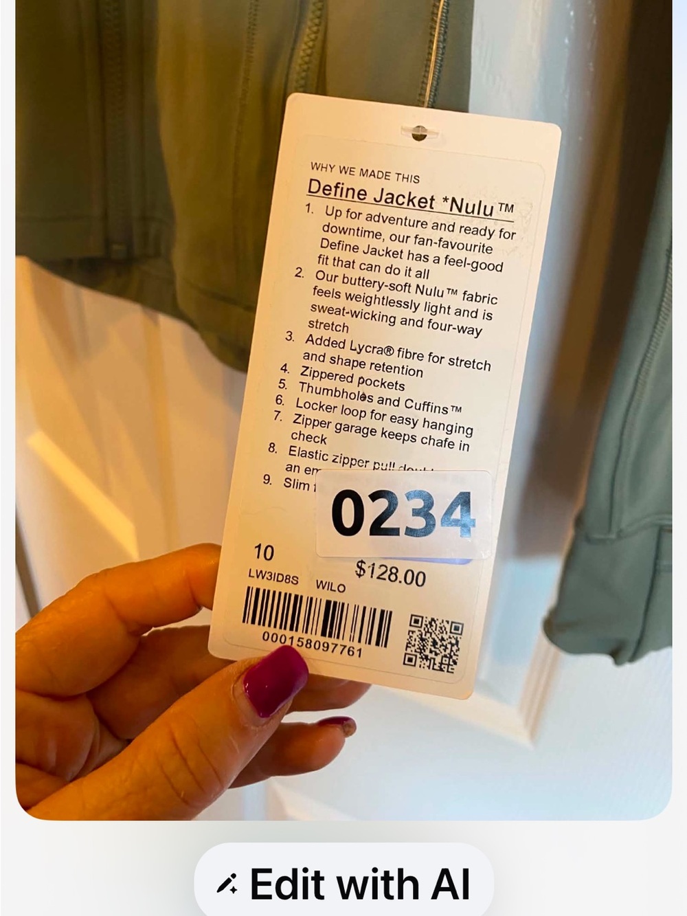 NWT Lululemon WILLOW LEAF GREEN size 10 - Picture 5 of 5